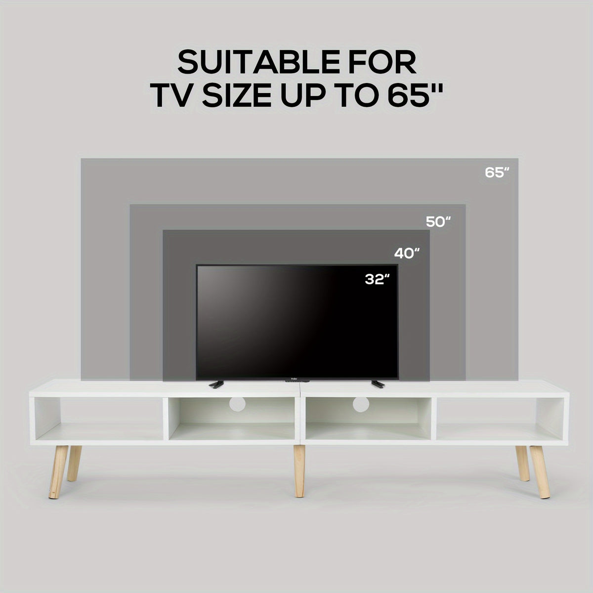 Open Shelf TV Stand with Listed 59-Inch Size and 30–65-Inch Television Compatibility, White or Black Options for Living Room Media Storage and Entertainment Setups