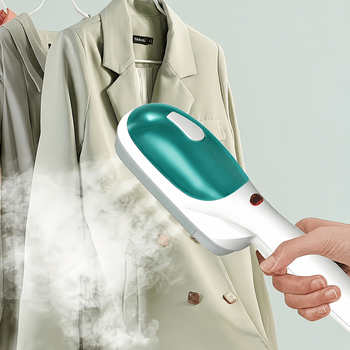 Green Handheld Steam Iron with Horizontal and Vertical Steaming and Dry Ironing, Portable Garment Wrinkle Care Tool for Home, Office and Travel