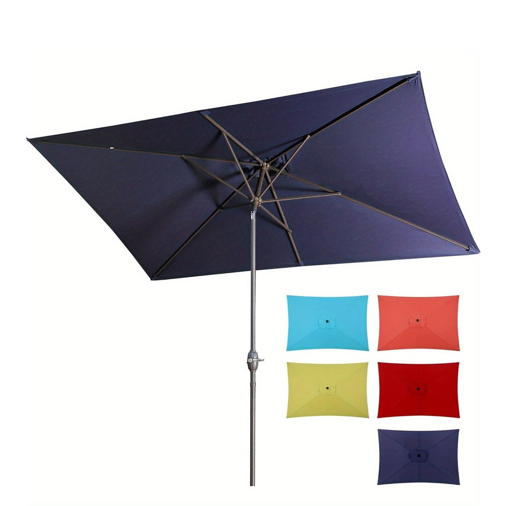Rectangular Patio Umbrella with Listed 6.5 x 10 ft Polyester Canopy, Aluminum Pole, Crank and Six Steel Ribs in Blue, Black, Grey, Khaki or Red for Outdoor Tables