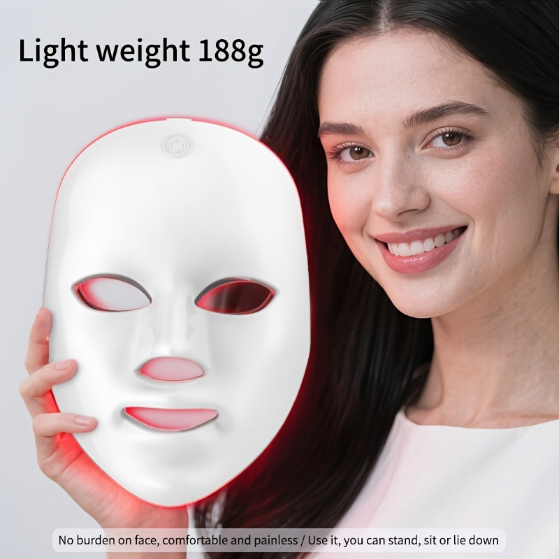 USB-Charging Facial Beauty Mask in White with Listed Seven-Color Design, Portable Personal Skin-Care Instrument for Home Routines and Thoughtful Gift Ideas