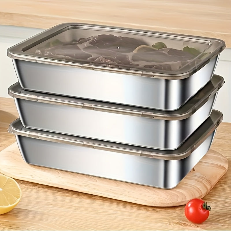 Stainless Steel Leftover Containers, Listed 3-Piece Reusable Food Storage Selection with Stackable Design for Everyday Kitchen and Refrigerator Organization