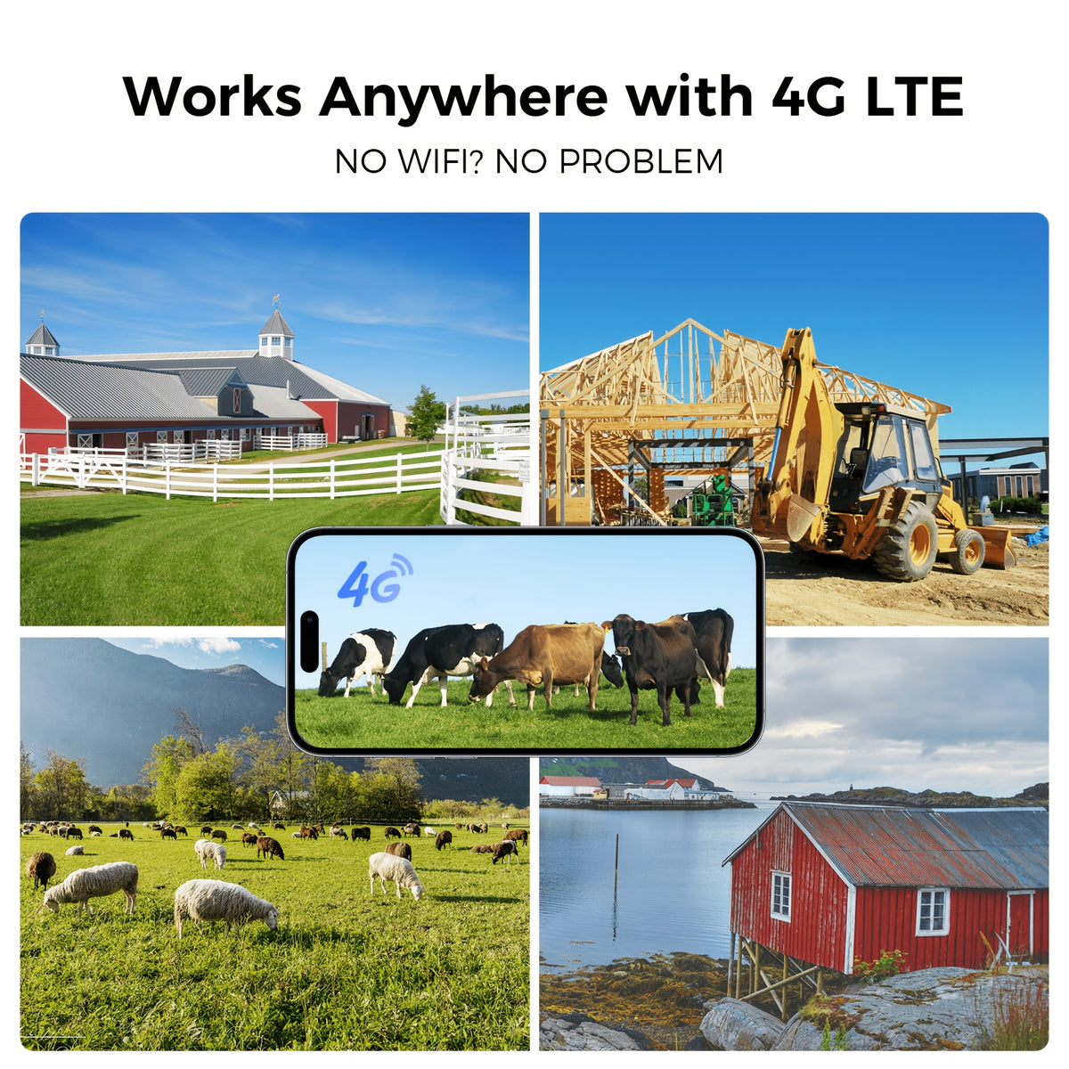 Solar Cellular Security Camera by SEHMUA, 4G LTE Outdoor Monitoring with 4K Live View, Remote Pan Tilt, Night Vision and Two-Way Audio for Farms and Ranches