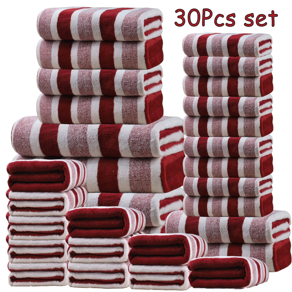 Bath Towel Set with Soft Coral Texture and Listed 30-Piece Quantity, Bright Red, Burgundy, Coffee Color or Purple Choices for Bathroom and Guest Room Routines