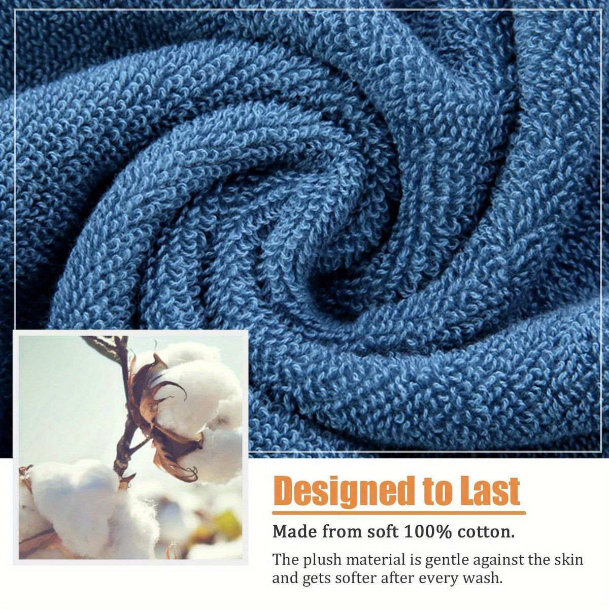 Cotton Hand Towel in Striped 100% Cotton, Single 28.35 x 12.6 Inch Bathroom Towel with Random-Color Hook and Beige, Blue or Khaki Options for Daily Hand Drying