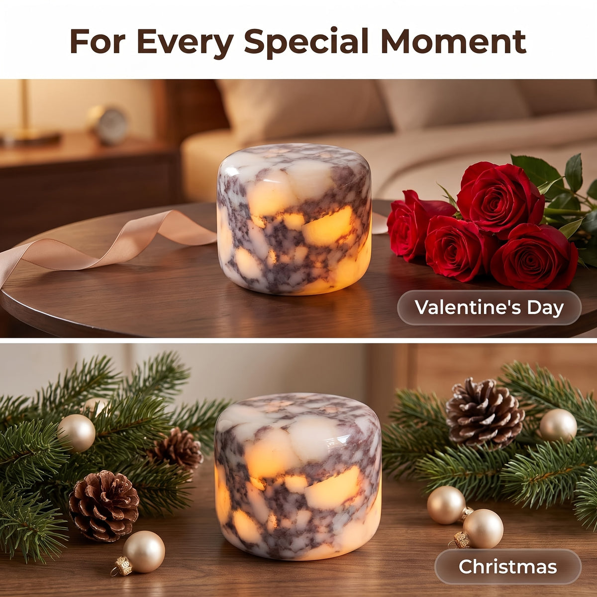Marble Pattern Rechargeable Table Lamp with Type-C Charging and Warm LED Ambient Lighting, Portable Decorative Bedside Light for Bedroom Nightstands and Home Decor