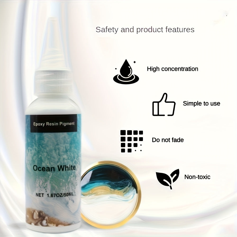 Ocean-Inspired Resin Pigment Set, White, Sea Blue and Deep Blue Oil-Based Colorants, 50ml Each for Ocean Wave Resin Art and Creative Craft Projects