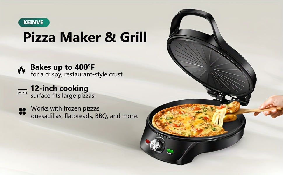 Electric Pizza Maker and Grill with 12-Inch Black or 8.5-Inch Red and Yellow Options for Home Quesadillas, Sandwiches and Vegetable Meal Preparation