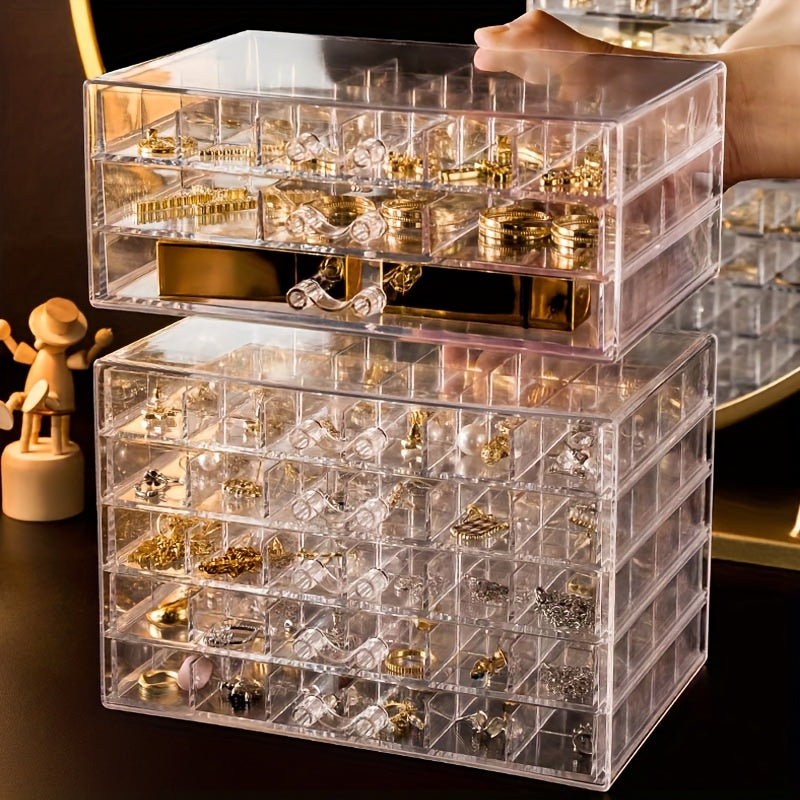 Three-Layer Jewelry Organizer with 72 Listed Compartments for Earrings, Rings and Small Accessories, Clear Storage Design with Optional Blank Painting Template
