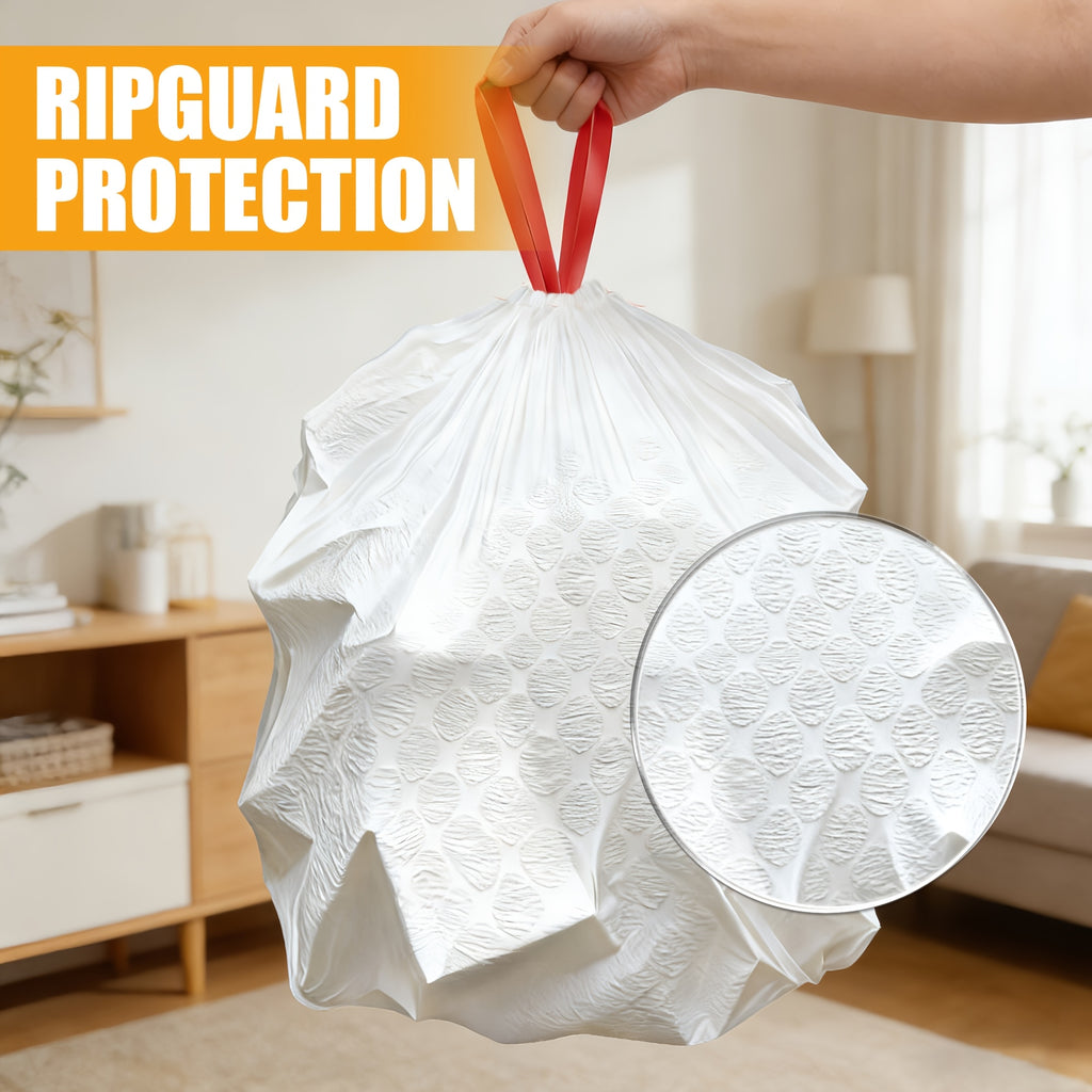Lemon Scented Drawstring Trash Bags 13 Gallon, White Disposable Kitchen Bin Liners with Boxed Packaging Reference and 20, 55, 110 or 165 Quantity Labels