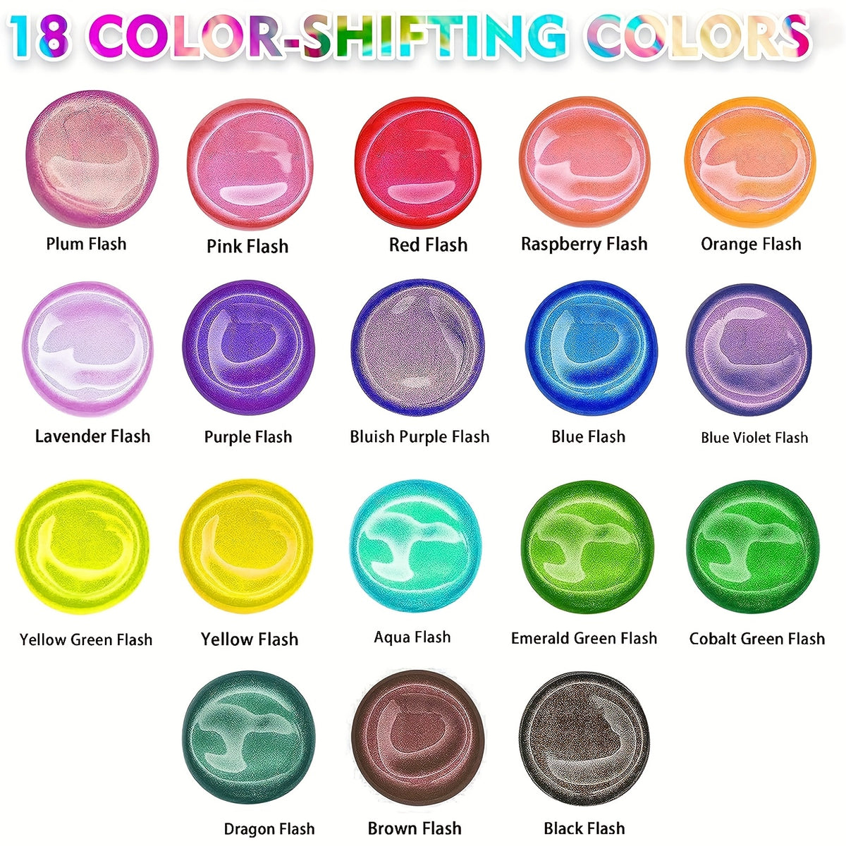 Color-Shifting Acrylic Paint Set by Abeier, 18 Iridescent Colors in 2oz Bottles for Canvas, Wood and Rock Painting, DIY Art and Craft Projects