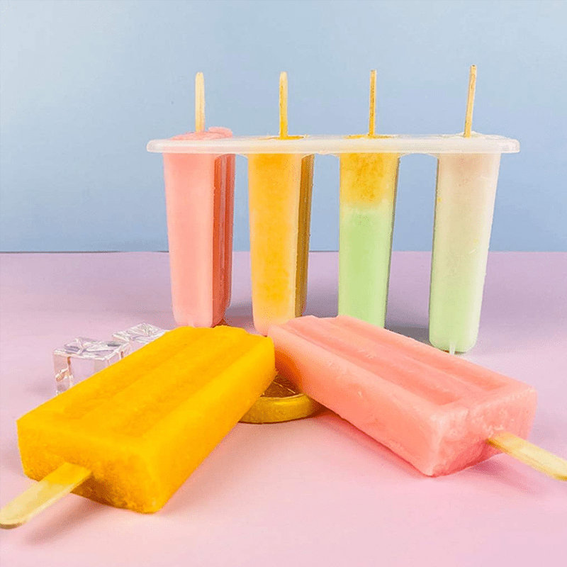 Popsicle Mold Tray with Four Listed Cavities and Lids, Plastic Homemade Ice Pop Maker with 1pc Option for DIY Summer Snacks and Frozen Dessert Preparation