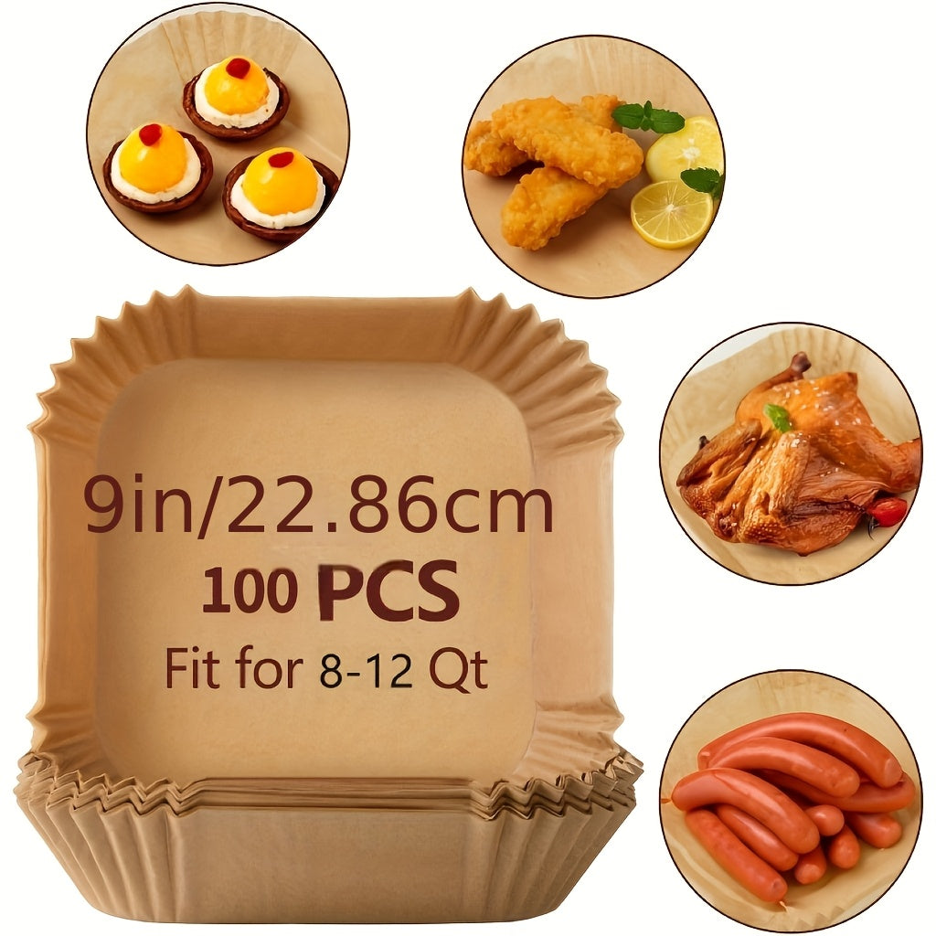 100-Pack/50-Pack Air Fryer Liners - Universal for Oven & Microwave, Non-Stick Parchment Paper - No Coating, Heat-Resistant for Home & Commercial Use