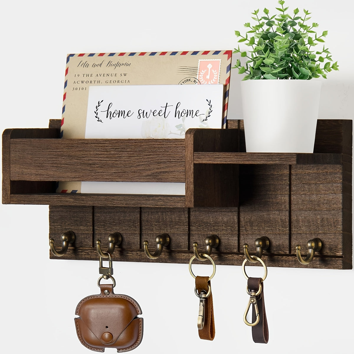 Wall Key and Mail Organizer with Tray, Five-Color Entryway Key Rack for Hallway and Kitchen Storage in White, Grey, Black, Brown or Light Brown-1