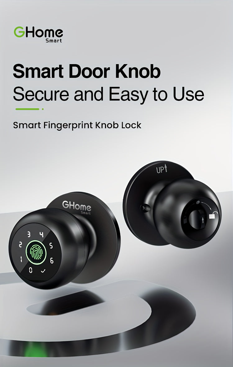 GHome Smart Door Knob Lock with Listed Fingerprint, Keypad and App Features, K20, K10, K02A and PRO Model Options for Compatible Door Access Setups