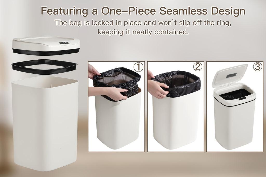 Touchless Plastic Trash Can with Motion Sensor Lid, 3.17 or 4.23-Gallon Capacity Options and Selected Bag Rings or Holders for Kitchen, Bathroom and Office