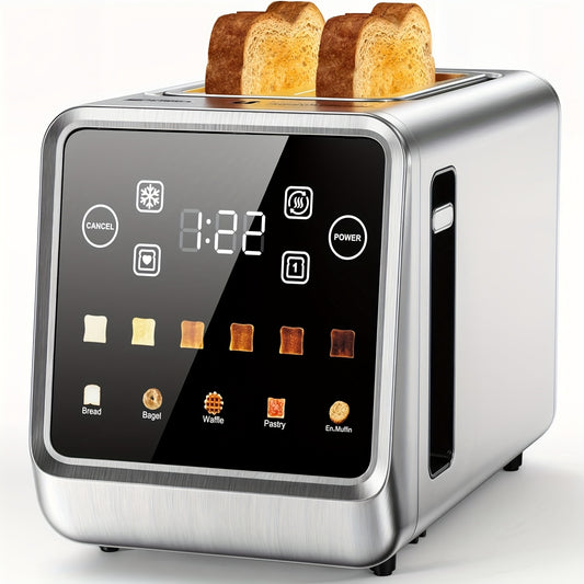 Digital Touchscreen Toaster with Memory, 2-Slice 900W Stainless Steel Breakfast Appliance with 1.5-Inch Wide Slots, Five Bread Settings and Six Shade Levels