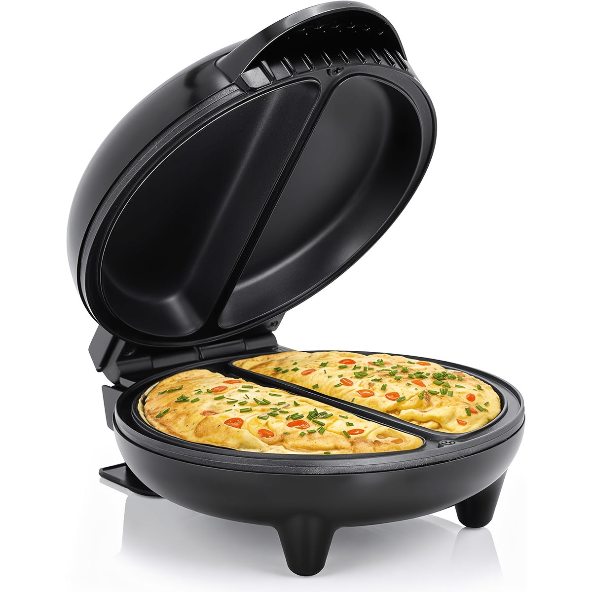 Electric Omelet Maker with Dual 6.5-Inch Nonstick Pans, Black Double-Sided Flip Cooker for Pancakes, Frittatas, Crepes and Homemade Breakfasts