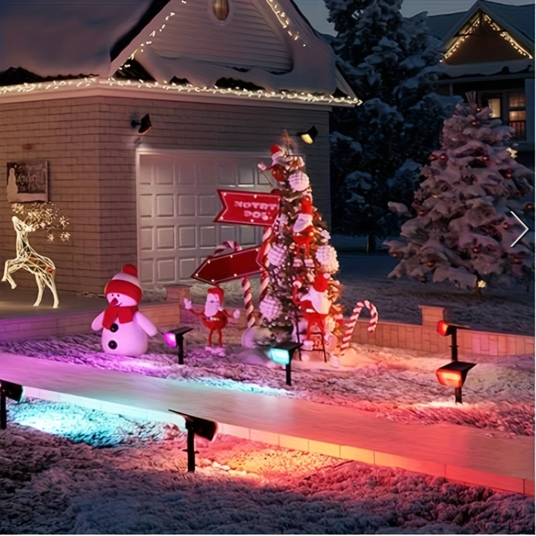 SYVIO Color-Changing Solar Landscape Spotlights with Listed 100 LEDs and Ten Modes, Multicolor Two- to Twelve-Piece Package Labels for Garden Accent Lighting