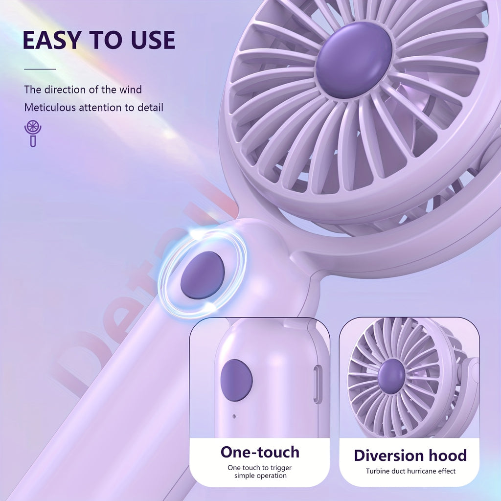 Rechargeable Handheld Fan 3-Pack in Pink, Purple and Black with Three Speeds, USB-C Charging and Listed 180-Degree Adjustment for Travel and Summer Outings