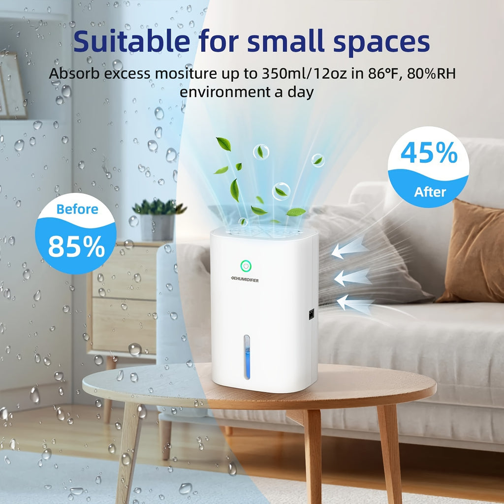 Small Home Dehumidifier with 27oz Water Tank, White Portable Peltier Mini Unit with Full-Tank Auto Shutoff for Bedrooms, Closets and Small Spaces