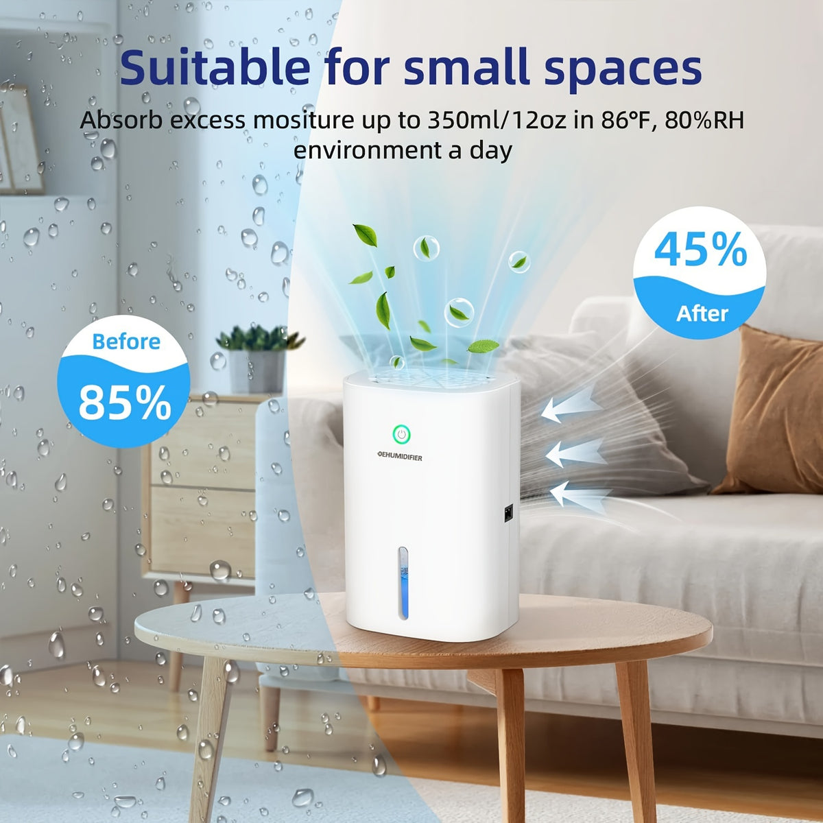 Small Home Dehumidifier with 27oz Water Tank, White Portable Peltier Mini Unit with Full-Tank Auto Shutoff for Bedrooms, Closets and Small Spaces
