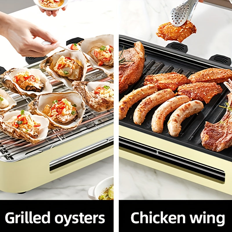 Electric Barbecue Grill for Kitchen Cooking, 1500W with Adjustable Temperature, Detachable Nonstick Frying Pan and Grill Components, Black or White Options
