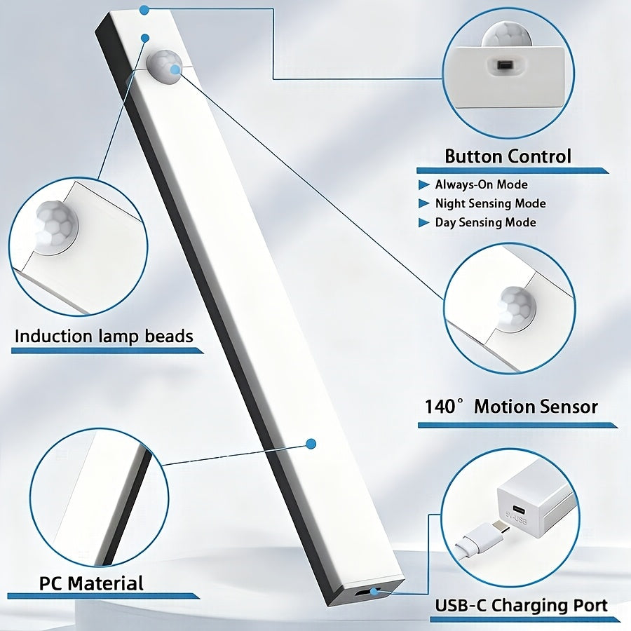 Rechargeable LED Motion Sensor Cabinet Lights, USB Wireless Under Cabinet Lighting, 3 Modes, Magnetic Stick-On Night Light Bar for Kitchen, Closet, Hallway, Stairs, Bedroom, 6/9/12-Pack, 3 Sizes