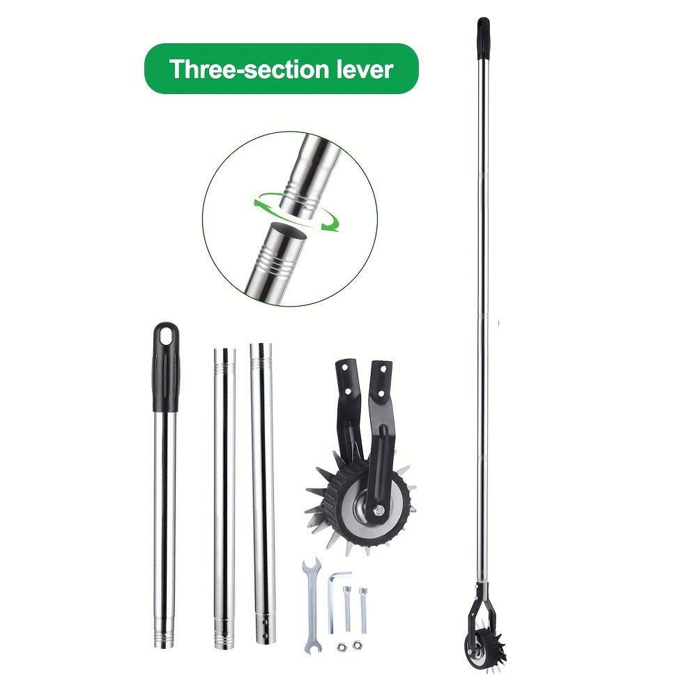 Manual Wheeled Lawn Edger by Sakerplus with Stainless Steel Sectional Handle, Three or Four Pole Sections for Garden Borders and Sidewalk Grass Trimming