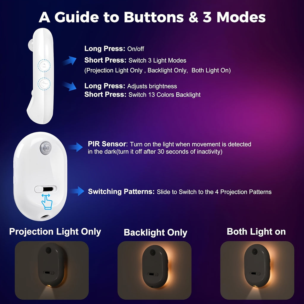 Motion Sensor Toilet Night Light, Rechargeable Toilet Bowl Lighting with Listed 13 Color Changes and Four Projection Patterns in Two- or Four-Pack Options