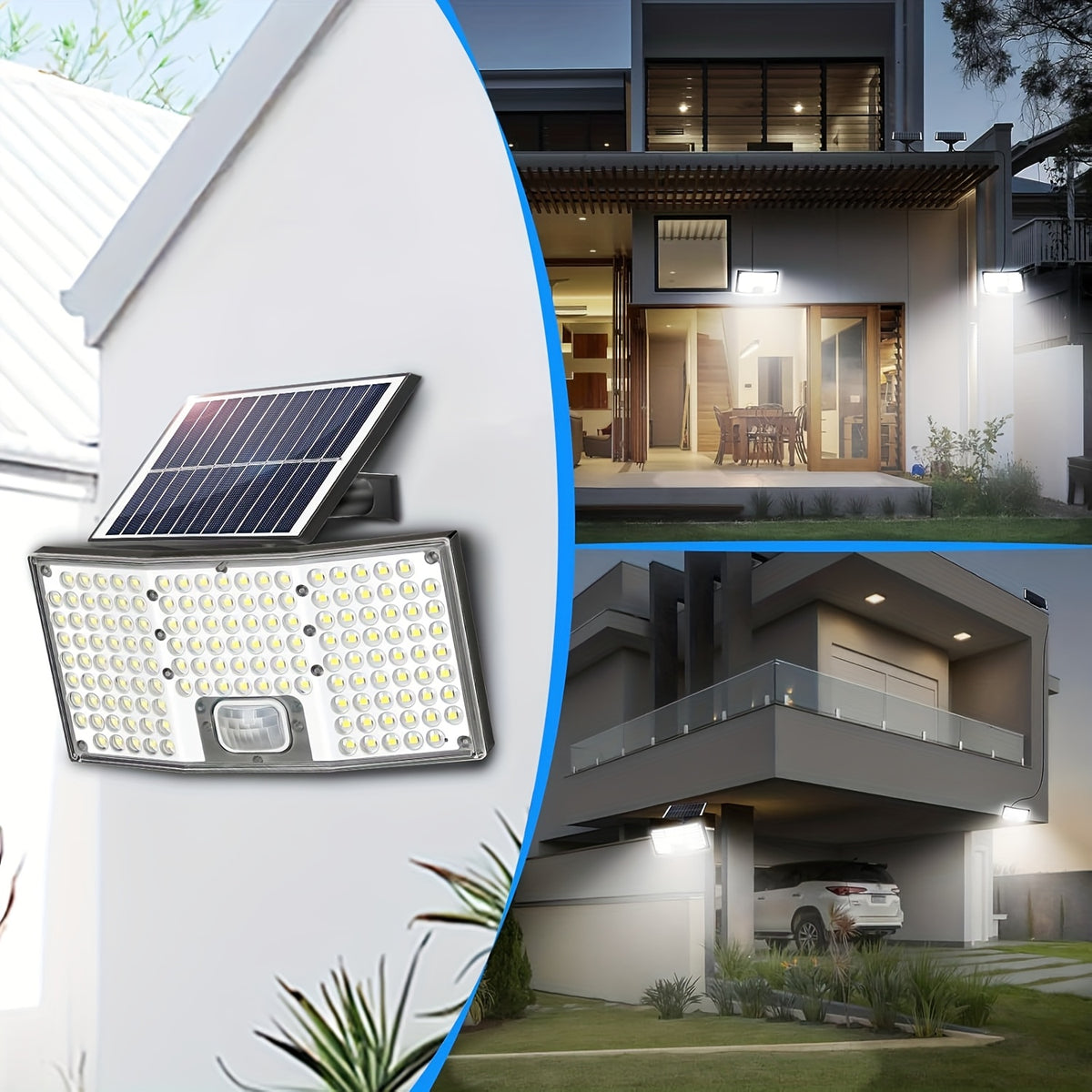 Separate Panel Solar Flood Lights, 2-Pack with Motion Sensor, Remote Control and Three Modes, Listed 292 LED Design and 16.4ft Cable for Yard and Garage