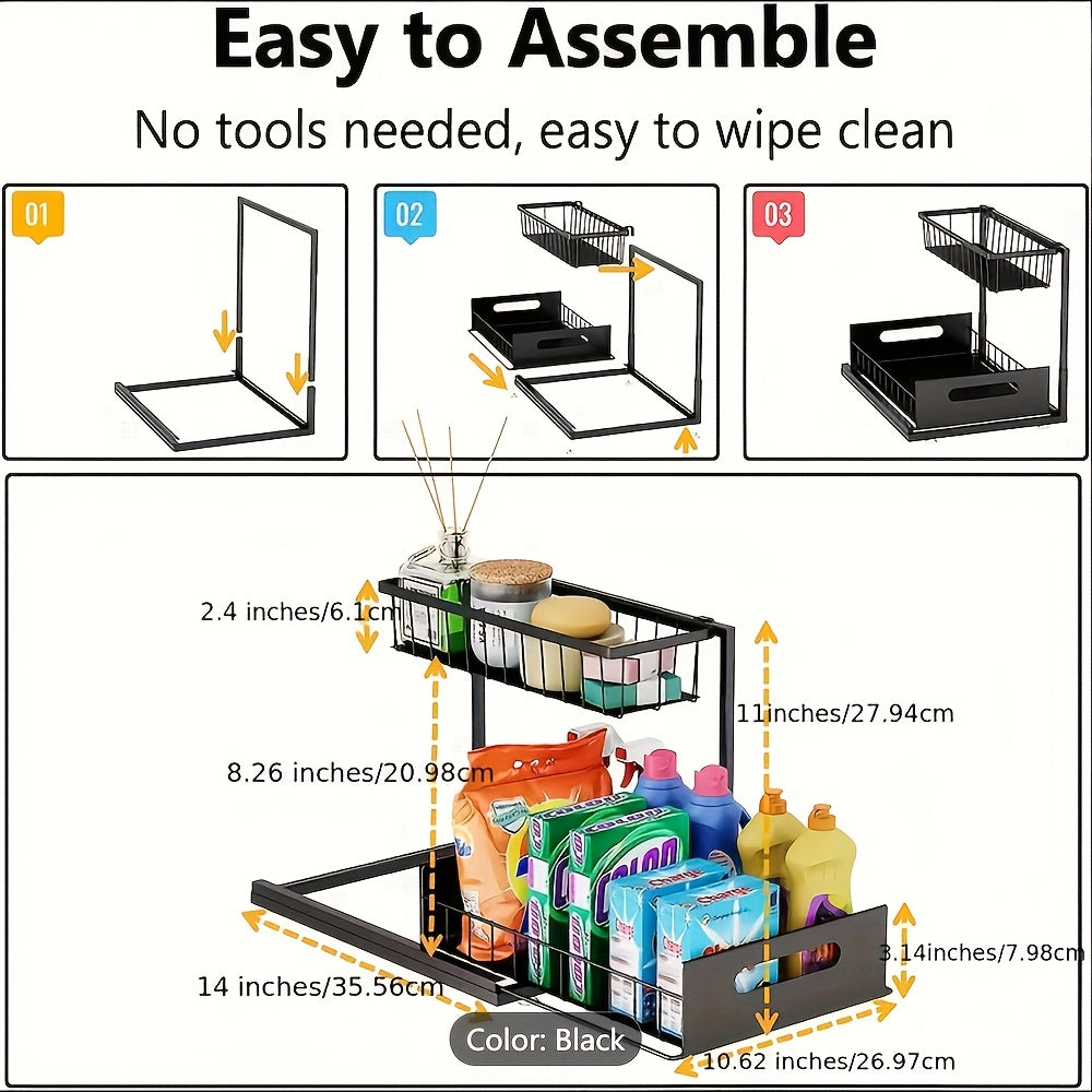 Under Sink Organizer in Black with 2-Tier Slide-Out Storage, Pull-Out Cabinet Shelf for Kitchen and Bathroom Essentials, Single or Two-Pack Options