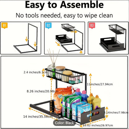 Under Sink Organizer in Black with 2-Tier Slide-Out Storage, Pull-Out Cabinet Shelf for Kitchen and Bathroom Essentials, Single or Two-Pack Options