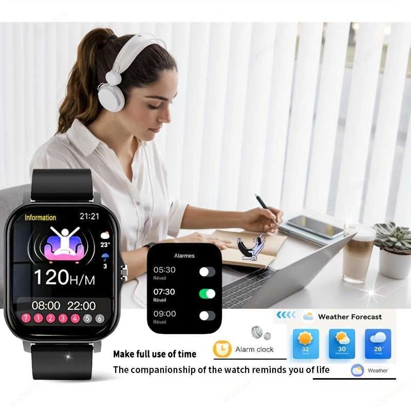 Smart Watch with Dual TPU Straps, 1.83-Inch Full Touchscreen, Wireless Calling and Message Alerts, Pedometer and Sports Modes for Men and Women