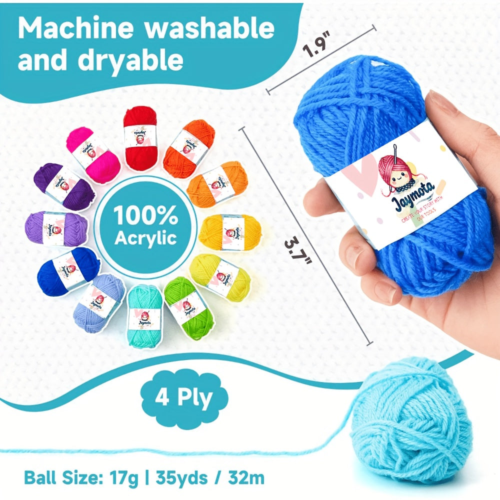 Acrylic Yarn Crochet Kit with Listed Hooks, Knitting Needles, Locking Stitch Markers and Transparent-Side Storage Bag for Beginner Practice and DIY Crafts