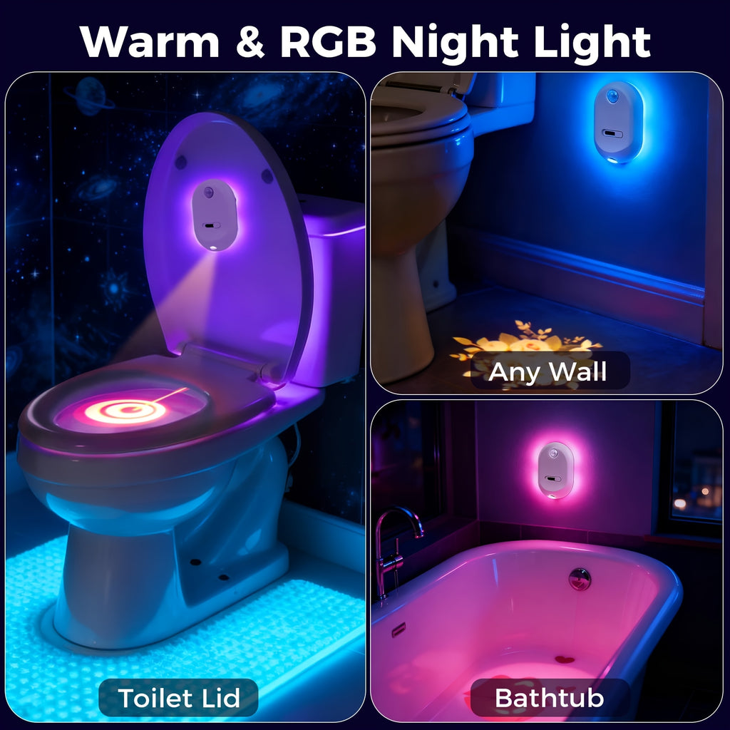 Motion Sensor Toilet Night Light, Rechargeable Toilet Bowl Lighting with Listed 13 Color Changes and Four Projection Patterns in Two- or Four-Pack Options