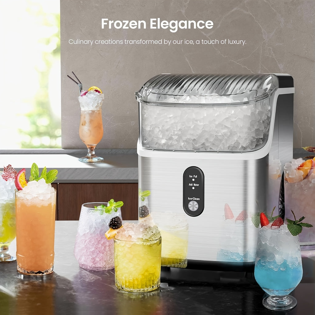 Pebble Ice Maker Countertop, 35lbs/Day Nugget Ice or 26lbs/Day Bullet Ice Machine with One-Click Operation and Self-Cleaning, Ice Basket and Scoop Included for Home, Kitchen and Office