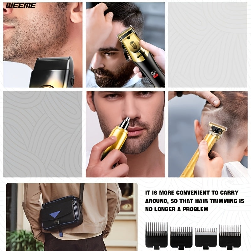2/3/4/5pcs Hair Clippers for Men, Professional Cordless Hair Clipper Trimmer & Electric Shaver & Nose Trimmer &Body Trimmer Set, LCD Display, Barber Grooming Kit, Gift Set for Men (Gradient Golden)