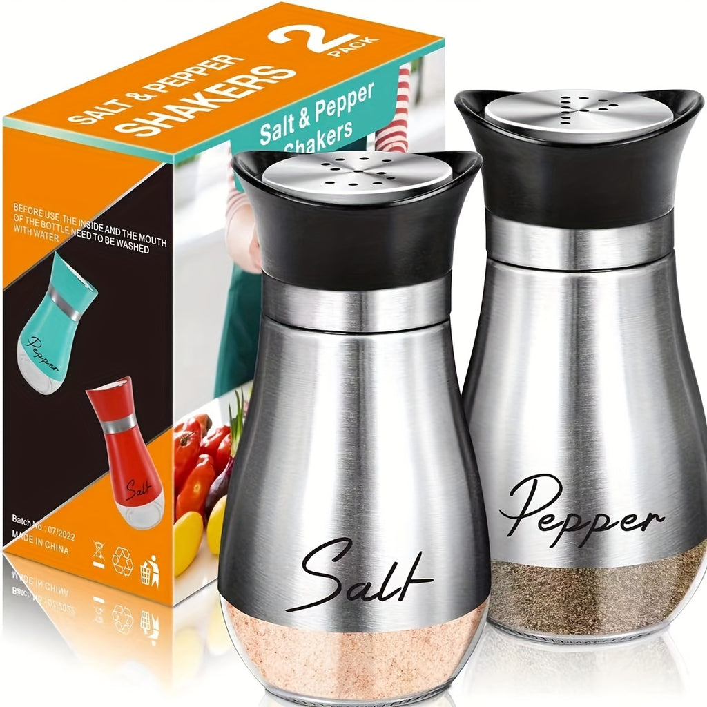 Salt and Pepper Shakers with Glass Bottoms and Stainless Steel Lids, Nine Color Set Options for Everyday Table Seasoning, Kitchen Dining, RV Meals and Barbecues
