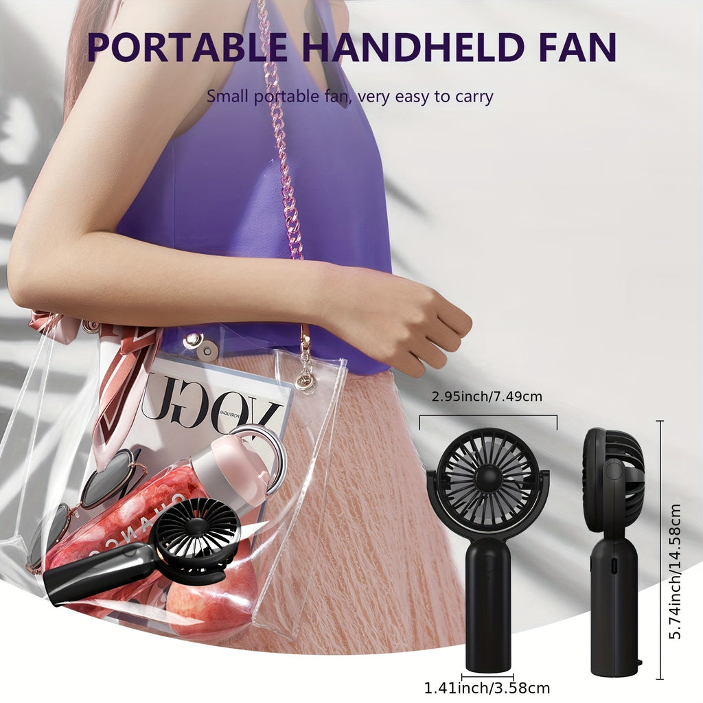 Rechargeable Handheld Fan 3-Pack in Pink, Purple and Black with Three Speeds, USB-C Charging and Listed 180-Degree Adjustment for Travel and Summer Outings