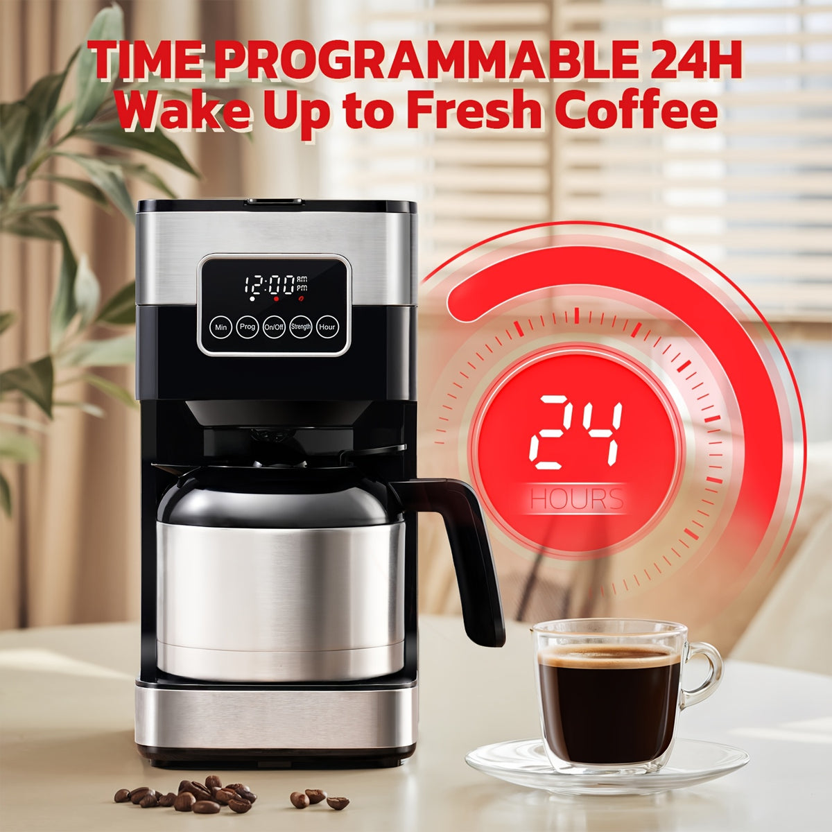 Programmable Drip Coffee Maker with Touch-Screen Controls and Pause & Serve, Stainless Steel Listing in Silvery for Everyday Home Coffee Preparation