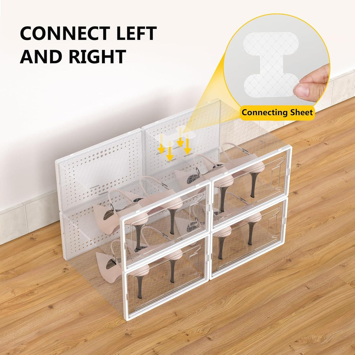 Clear Stackable Sneaker Boxes with Lids, Modular Plastic Shoe Storage Containers in Black or White and 6, 12 or 24 Pack Options for Closet Organization