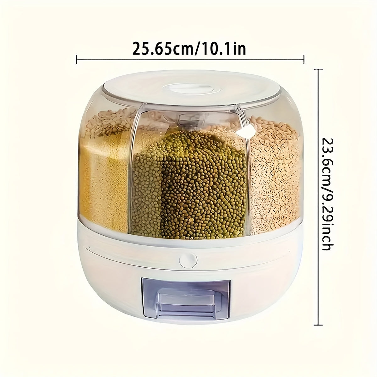 Rotating Rice Dispenser with Push-Button Release, Listed 22-Pound Capacity and 360-Degree Swivel Design for Kitchen Rice and Dry Grain Storage