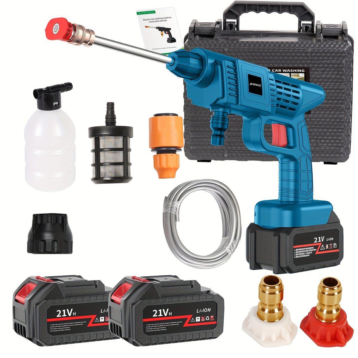 Cordless Pressure Cleaner with Single or Dual Rechargeable Battery Options, Foam Nozzle Reference and Multiple Color Labels for Car Care and Outdoor Cleanup