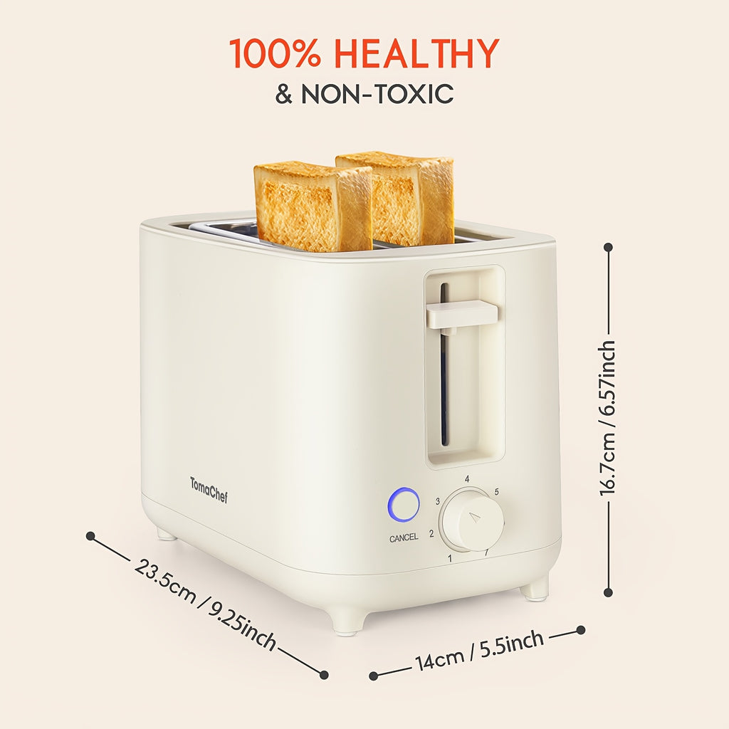 Compact 2 Slice Toaster by TomaChef, 700W with 7 Browning Settings and Removable Crumb Tray for Bread, Bagels and Waffles, Pitch-Black or Off-White
