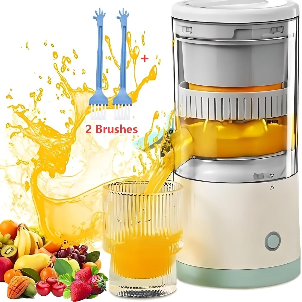 USB Rechargeable Electric Citrus Juicer, Portable Automatic Juicer for Oranges, Lemons, Grapefruits and Kiwi, Cordless Kitchen Gadget with 2 Cleaning Brushes for Fresh Juice at Home, Office and Travel