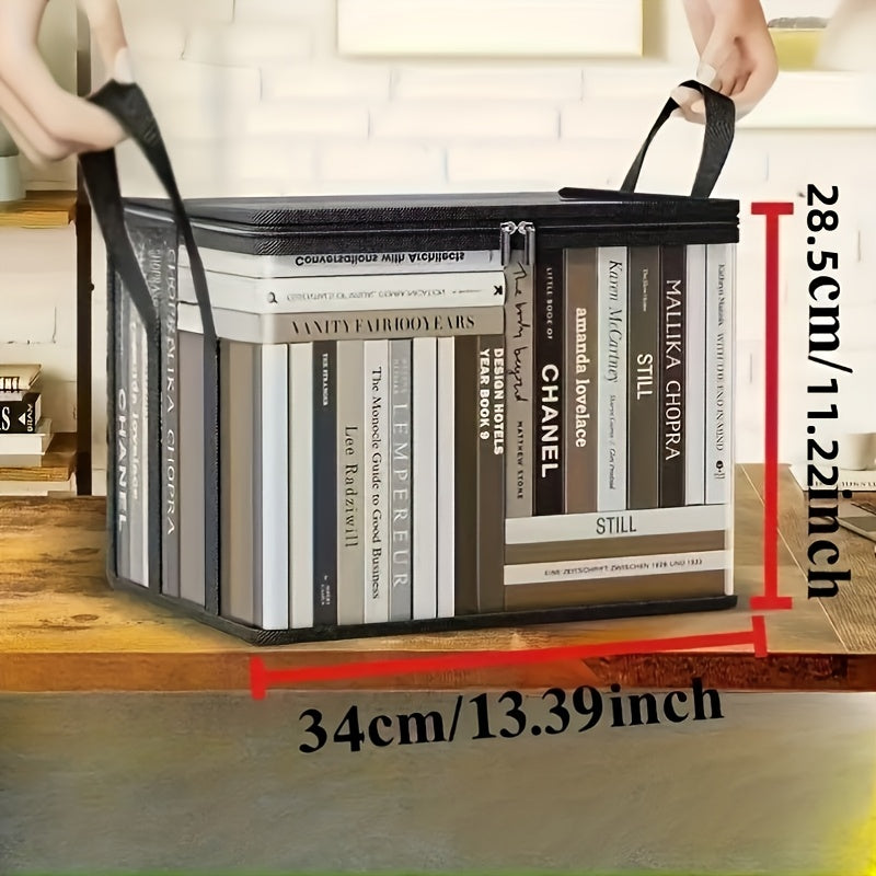 Transparent Book Storage Boxes, Listed Two-Piece Foldable Plastic Organizer Set with Black Option Label for Compatible Books, Clothing and Home Office Sorting
