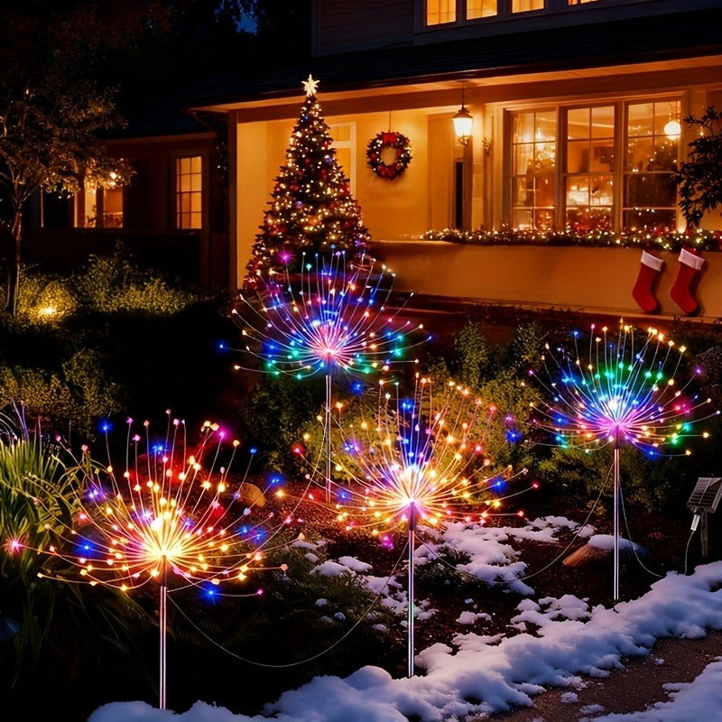 Solar Fireworks Garden Lights 8-Piece Set, Decorative Outdoor LED Lights with Listed Eight Modes in Multicolor, Warm or White Options for Lawn and Holiday Displays