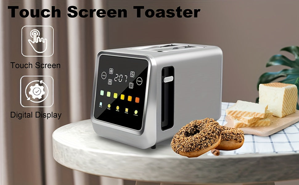 Seven-Shade Touchscreen Two-Slice Toaster with Listed Five Bread Selections, 1.5-Inch Slots, Bagel, Defrost, Cancel and Reheat Functions, Stainless Steel Options