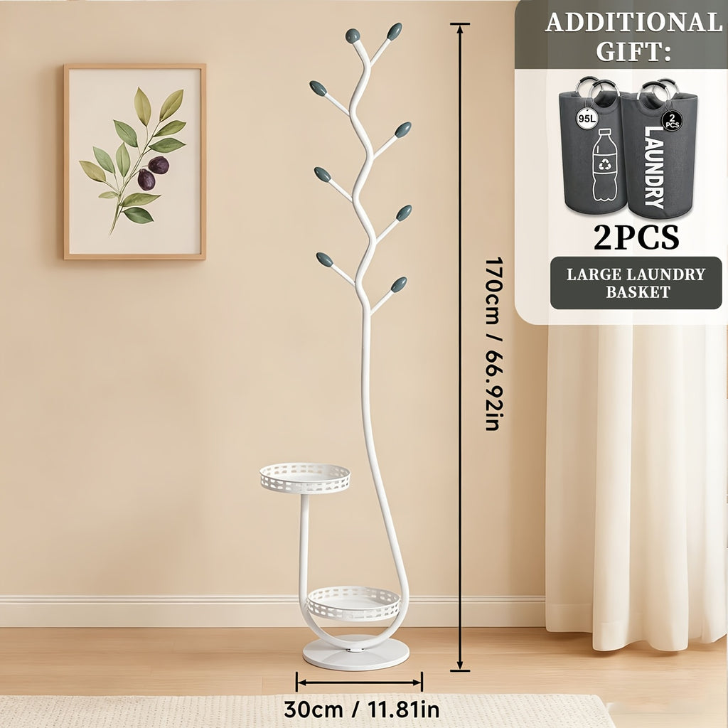 Clothes Rack with Shelf, Freestanding Metal Vertical Organizer in White or Black for Coats, Hats and Scarves, Single Rack for Everyday Home Clothing Storage