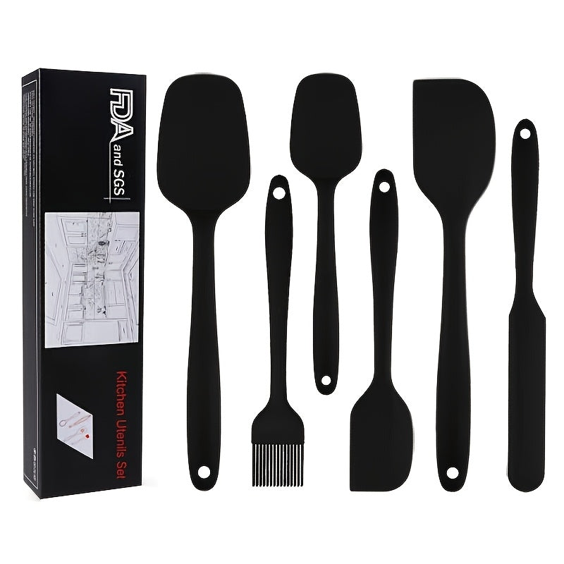 Seamless Silicone Spatula Set, Six Flexible Kitchen Utensils for Home Baking, Yogurt Mixing and Butter Spreading with Standard and Black Selection Labels